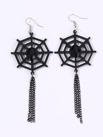 Vintage Black Spider Web Dangle Earrings