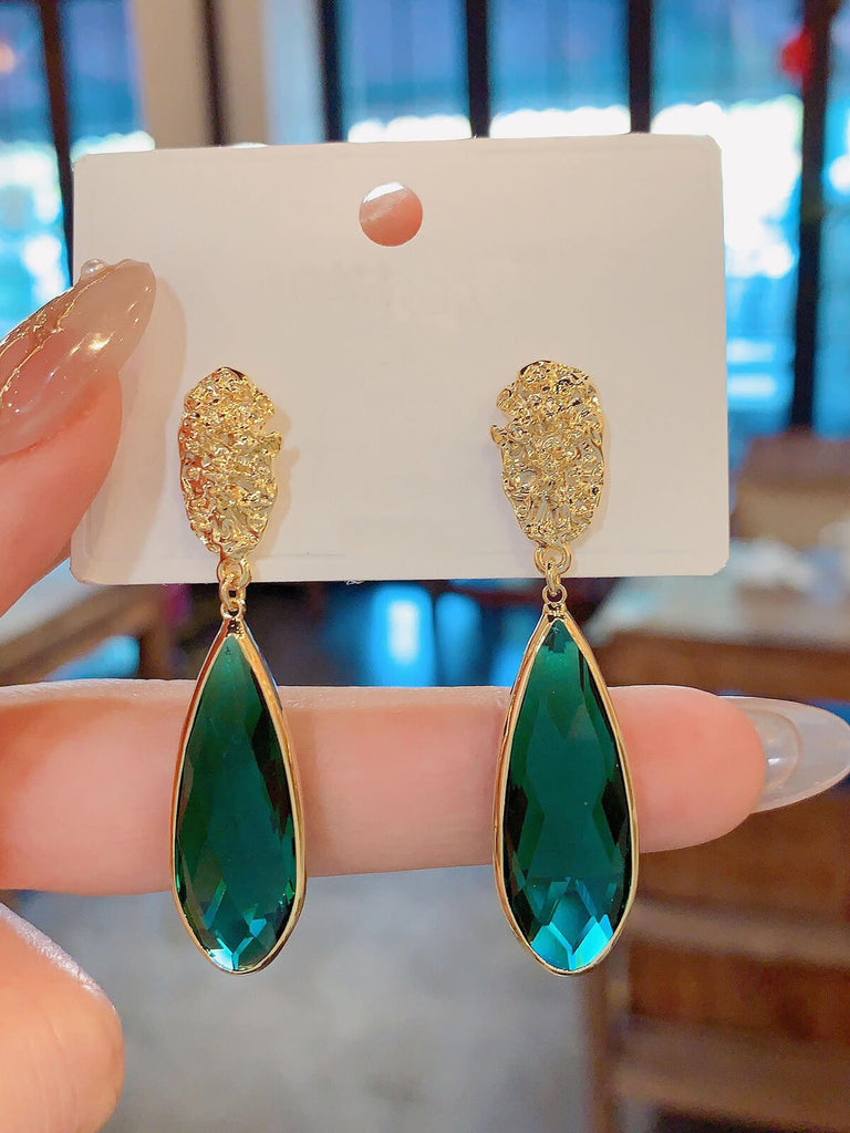 Vintage Gold Green Craystal Drop Earrings
