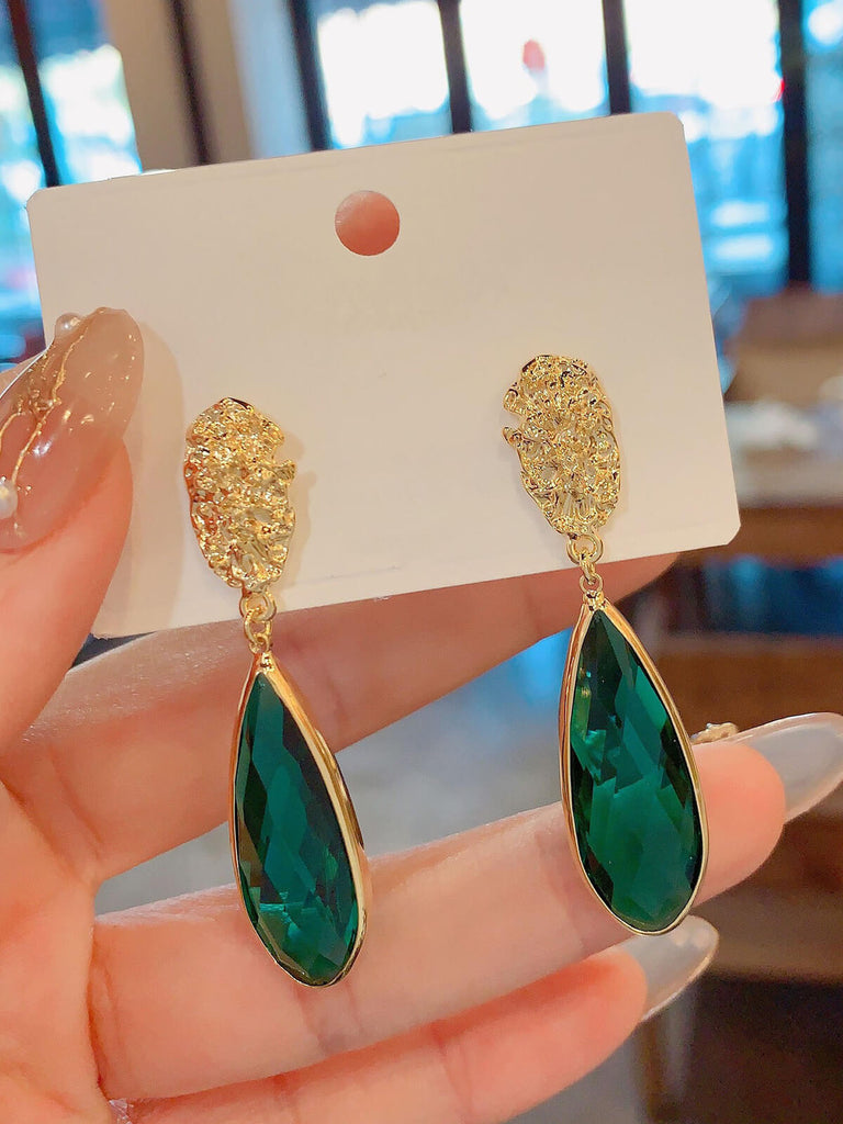 Vintage Gold Green Craystal Drop Earrings