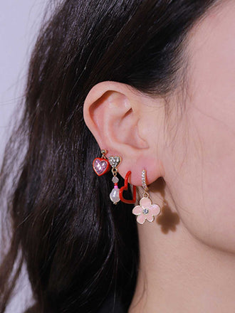 Valentine Heart Diamond Flower Earrings Set