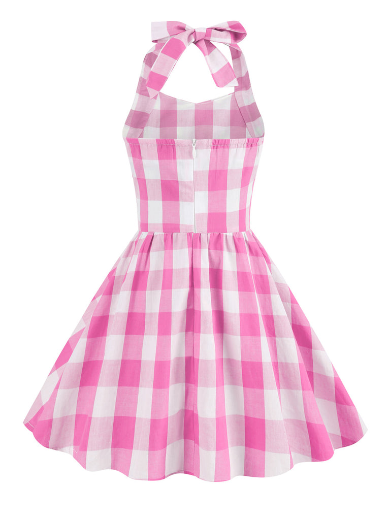 Kids Party 1950s Plaid Halter Swing Girl's Dress