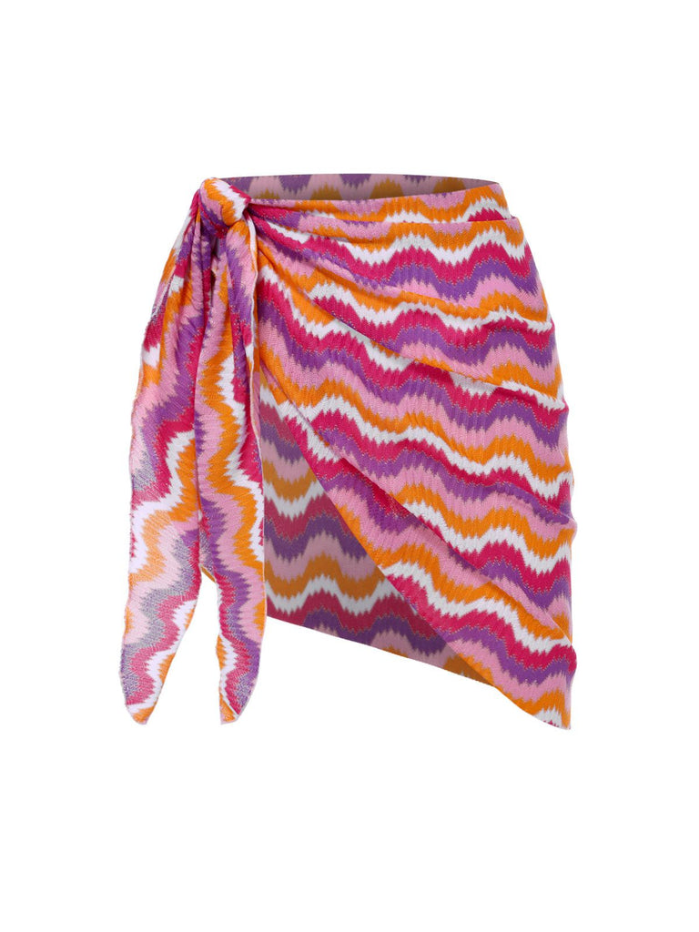 [Pre-Sale] 2PCS Multicolor 1960s Ruffle Halter Bikini & Skirt Cover-Up