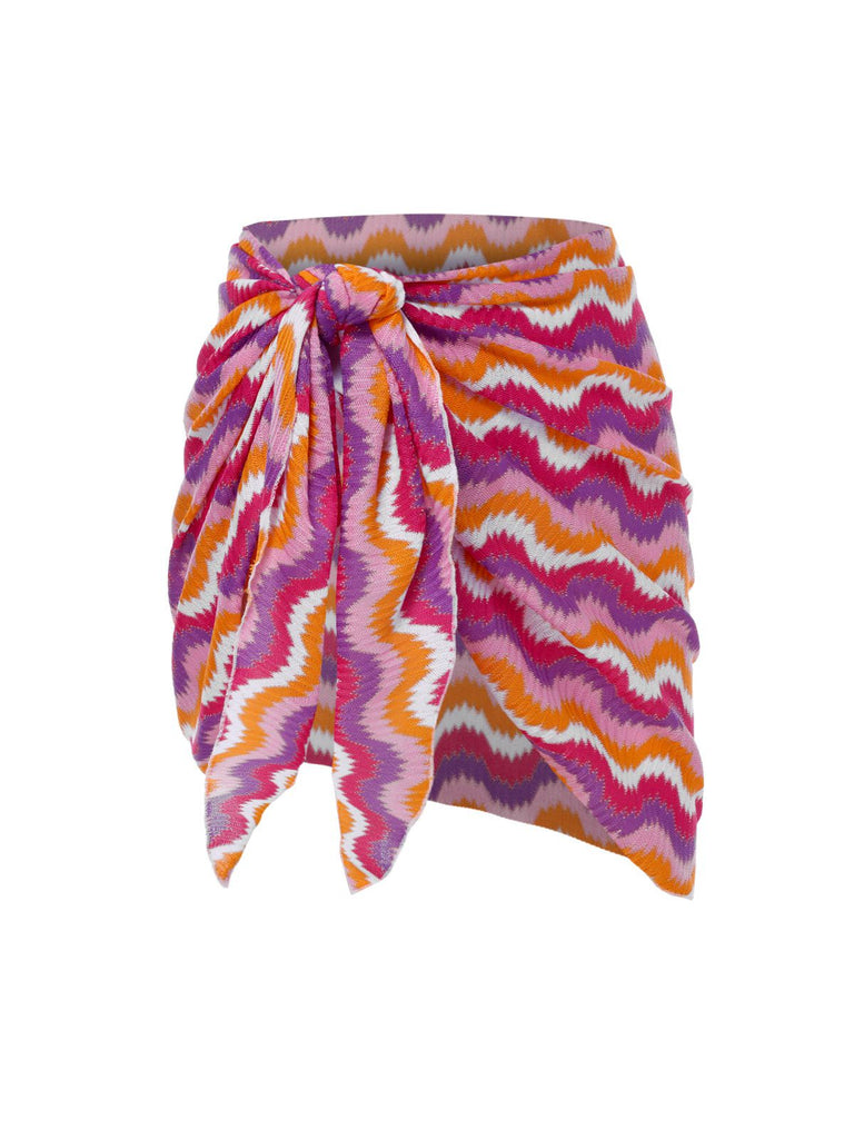 [Pre-Sale] 2PCS Multicolor 1960s Ruffle Halter Bikini & Skirt Cover-Up