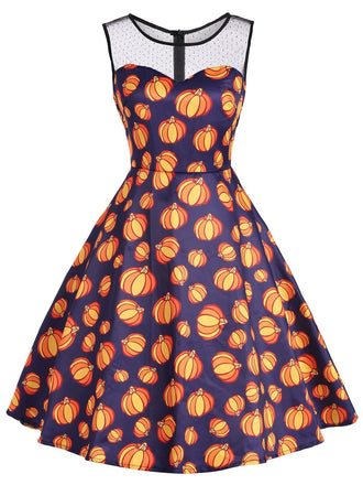 Black 1950s Pumpkin Sleeveless Costume Dress