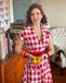 Red 1950s Pockets Plaid Dress