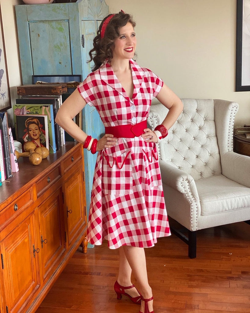 Red 1950s Pockets Plaid Dress
