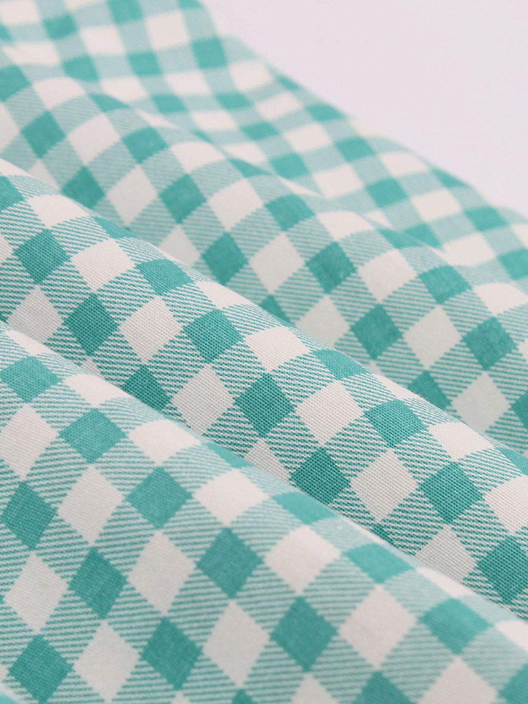 1950s Plaid Bow Pockets Lapel Dress