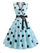 2PCS Blue 1950s Embroidery Pockets Dress & Bow Polka Dot Dress