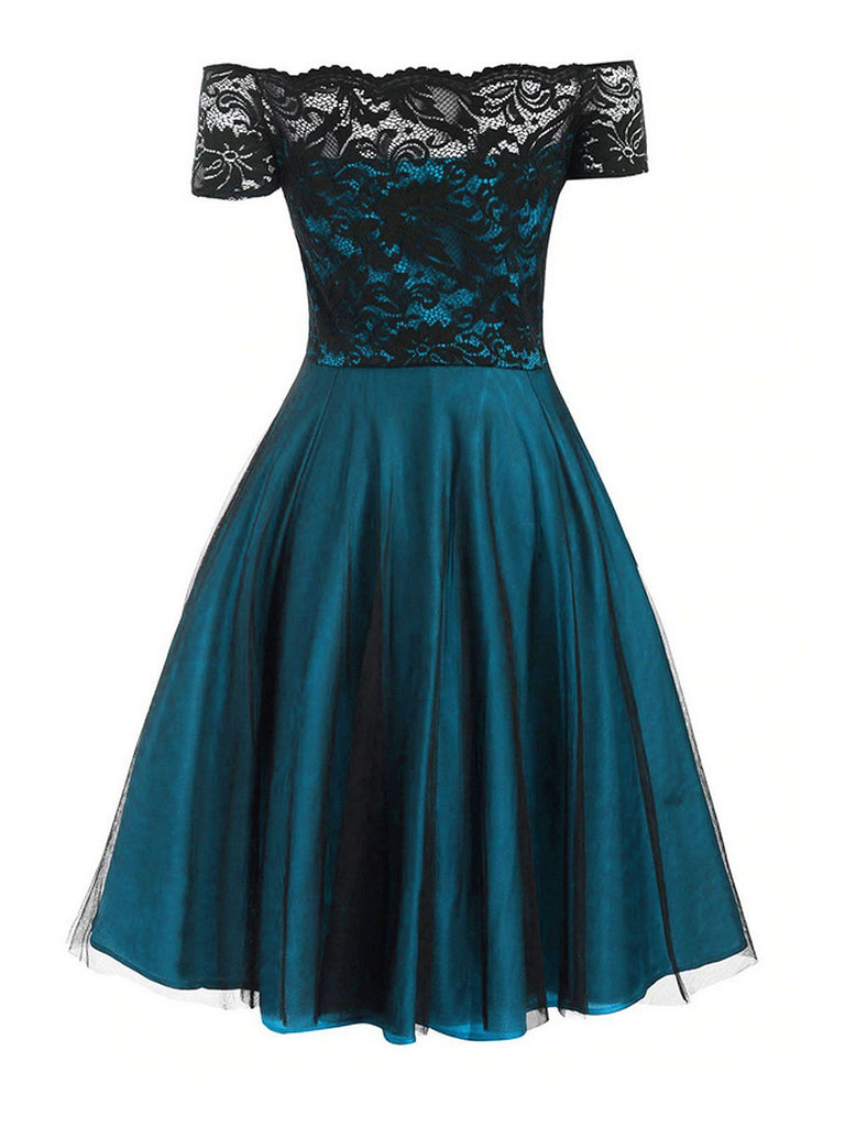 1950s Off Shoulder Lace Swing Dress