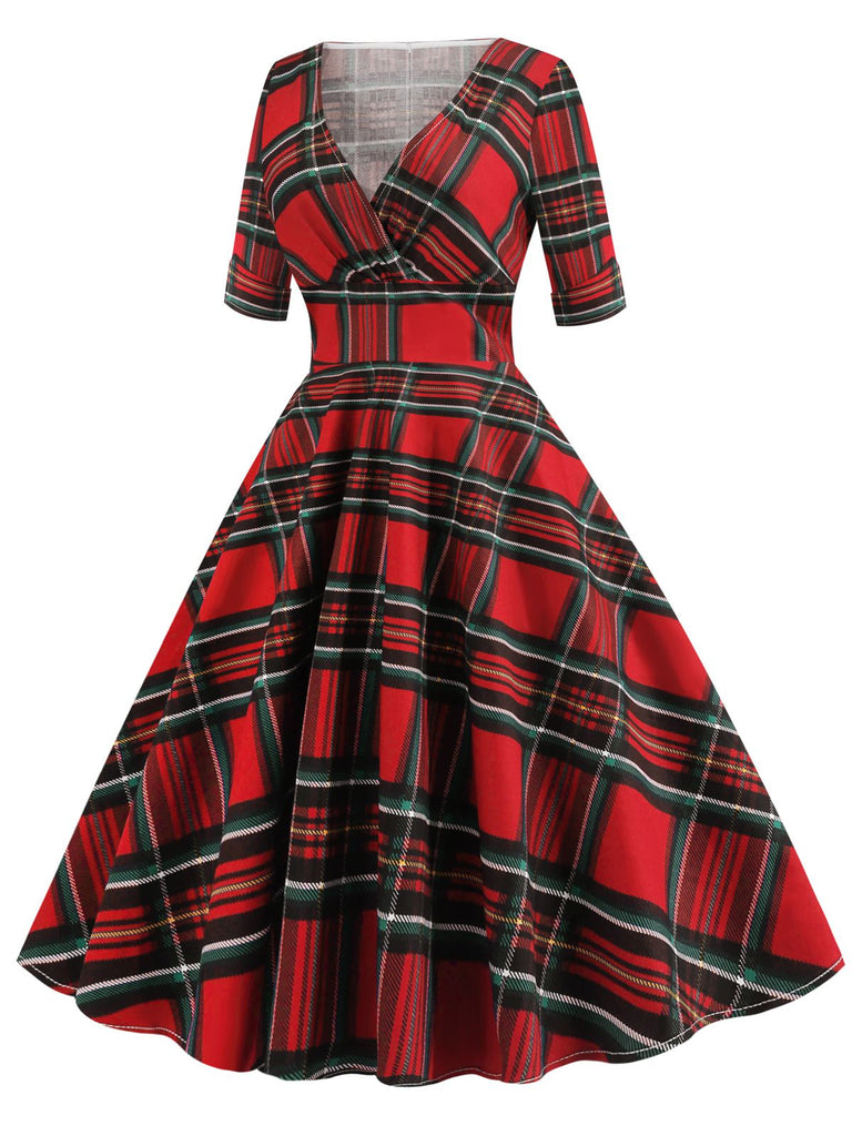 1950s Plaid Sweetheart Fold Swing Dress
