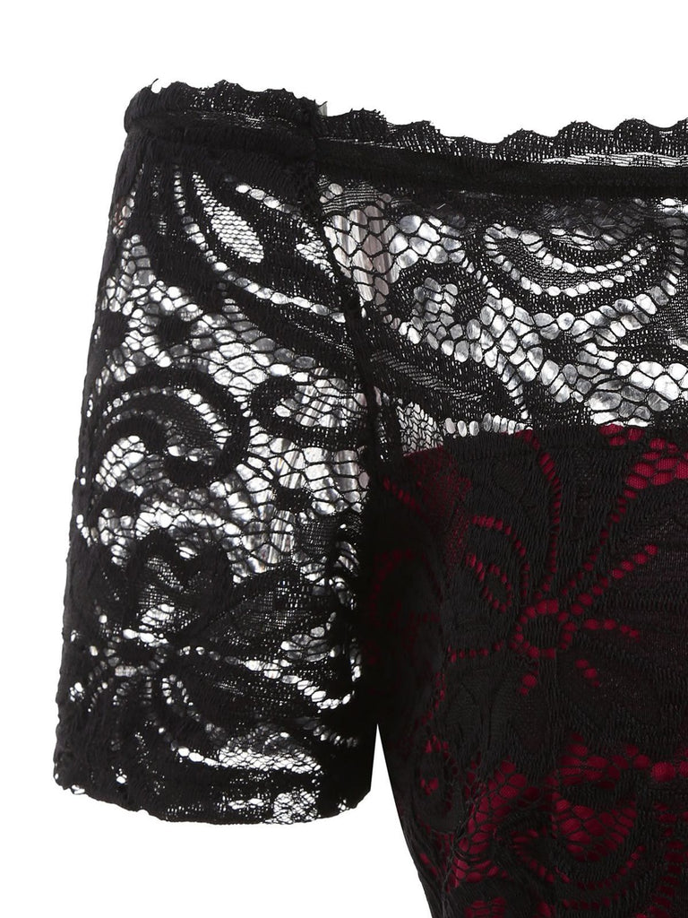 1950s Lace Off Shoulder Swing Dress