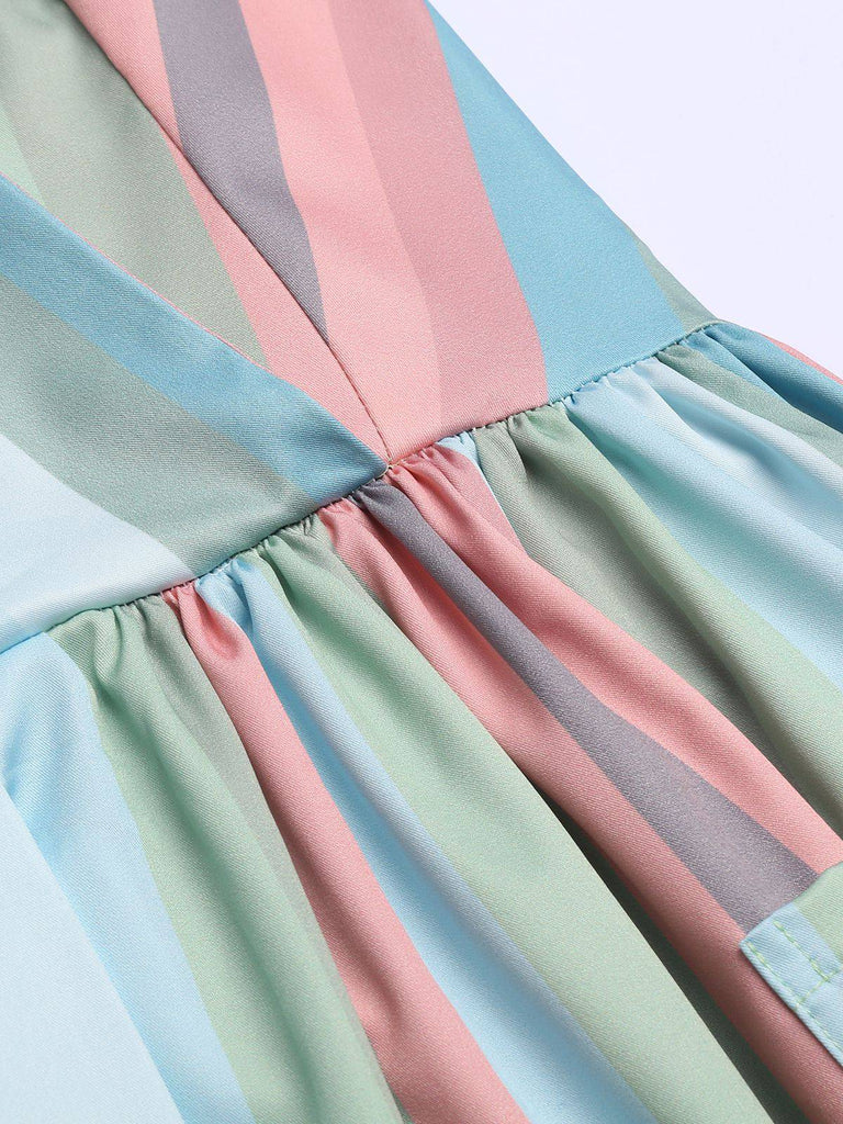 Rainbow 1950s Stripe Pocket Swing Dress