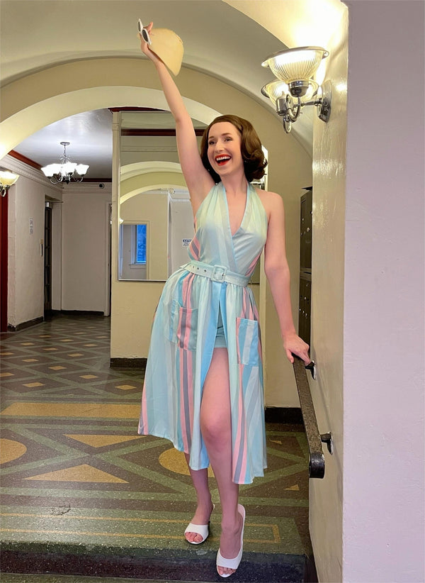 Retro Stage 1950s Rainbow Stripe Pocket Swing Dress