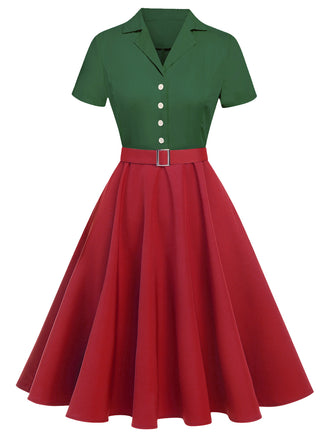 Green&Red 1950s Christmas Button Dress