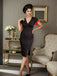 Black 1960s Button Slit Bodycon Dress