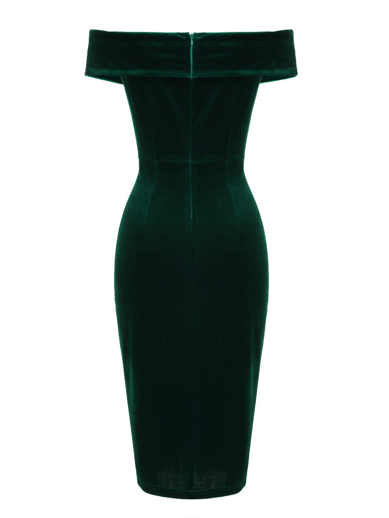 [US Warehouse] 1960s Off Shoulder Velvet Bodycon Vintage Dress