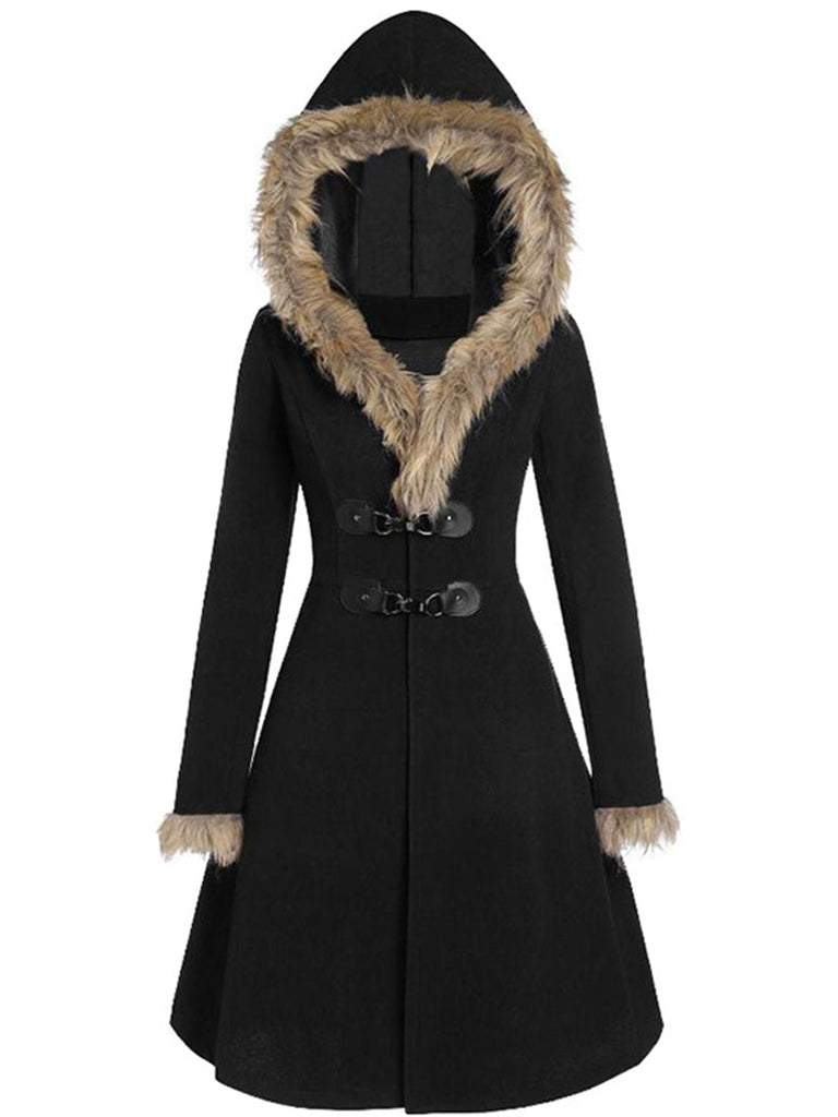 1950s Solid Buckle Fur Trimmed Coat