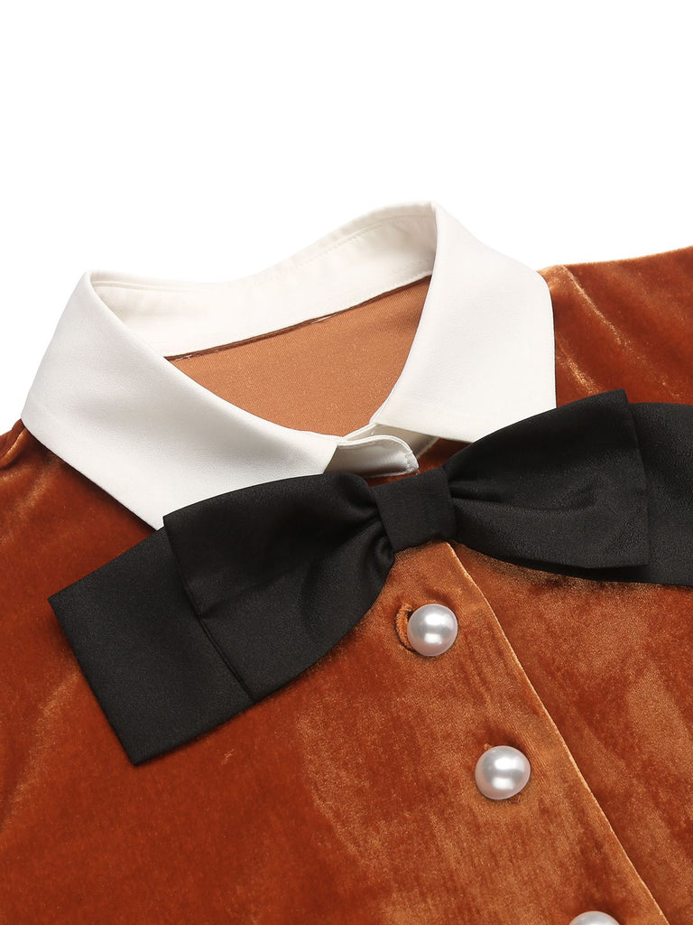 Orange 1930s Belted Velvet Work Dress