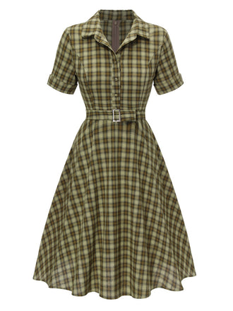 Plaids 1950s Buttoned Belted Swing Dress