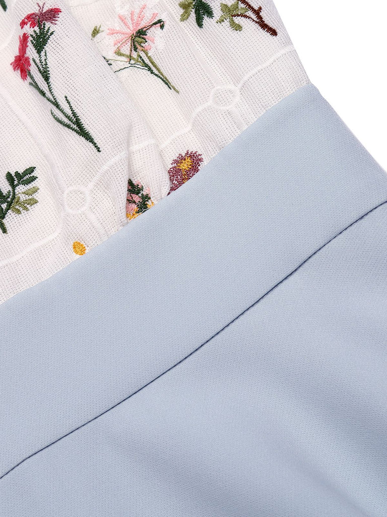 [US Warehouse] Blue 1950s Embroidery Pockets Swing Dress