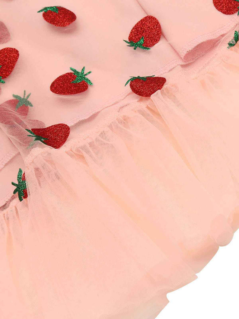 [US Warehouse] Pink 1950s Lace Strawberry Swing Dress