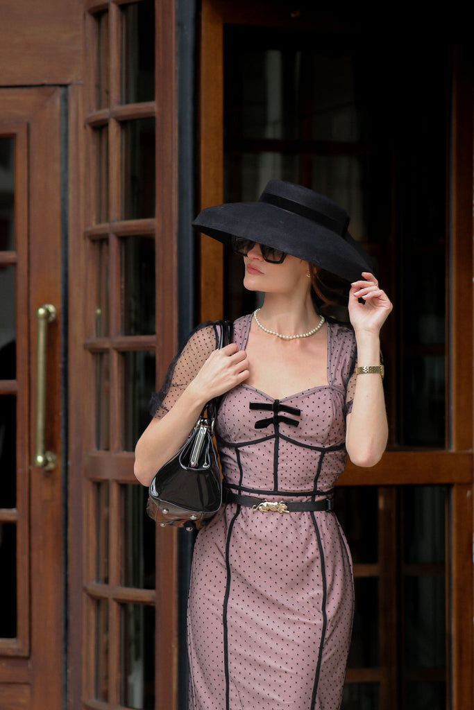Pink 1960s Polka Dot Mesh Pencil Dress