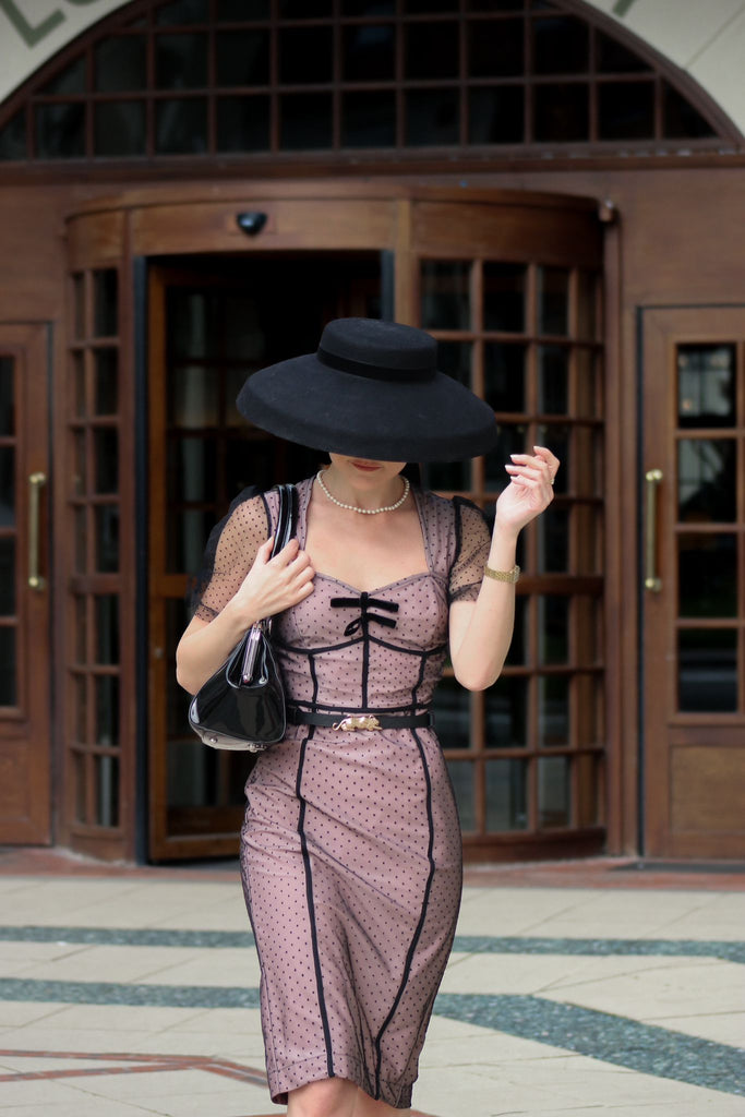 Pink 1960s Polka Dot Mesh Pencil Dress