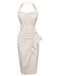 [US Warehouse] Ivory 1960s Polka Dot Halter Pencil Dress