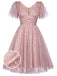 [US Warehouse] Pink 1950s Star Sequin Lace Swing Dress