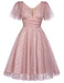 [US Warehouse] Pink 1950s Star Sequin Lace Swing Dress