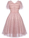 [US Warehouse] Pink 1950s Star Sequin Lace Swing Dress