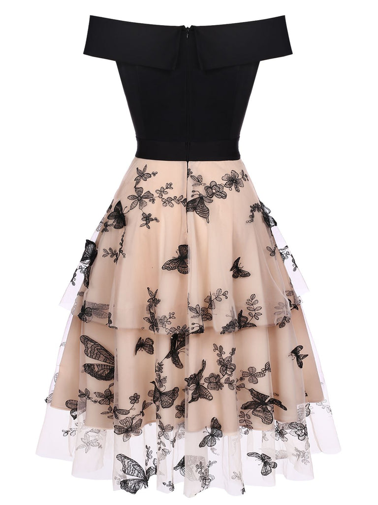 1950s Off-shoulder Lace Butterfly Swing Dress