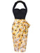 Black 1960s Halter Sunflower Pencil Dress