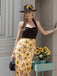 Black 1960s Halter Sunflower Pencil Dress