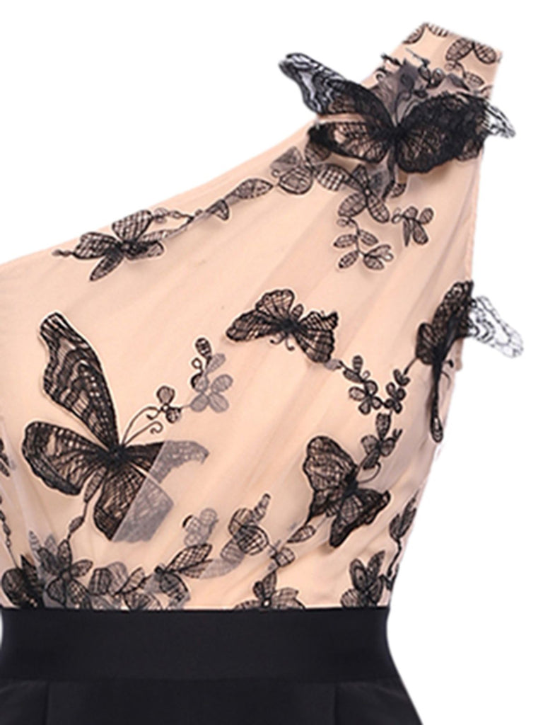 1950s One-shoulder Lace Butterfly Jumpsuit