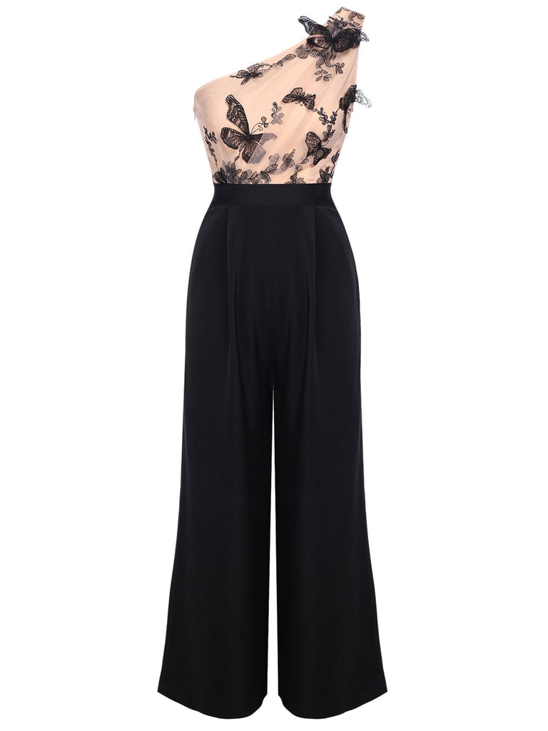 1950s One-shoulder Lace Butterfly Jumpsuit