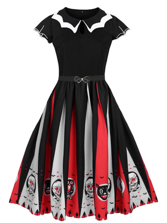 1950s Halloween Skull Owl Patchwork Dress (65% off)
