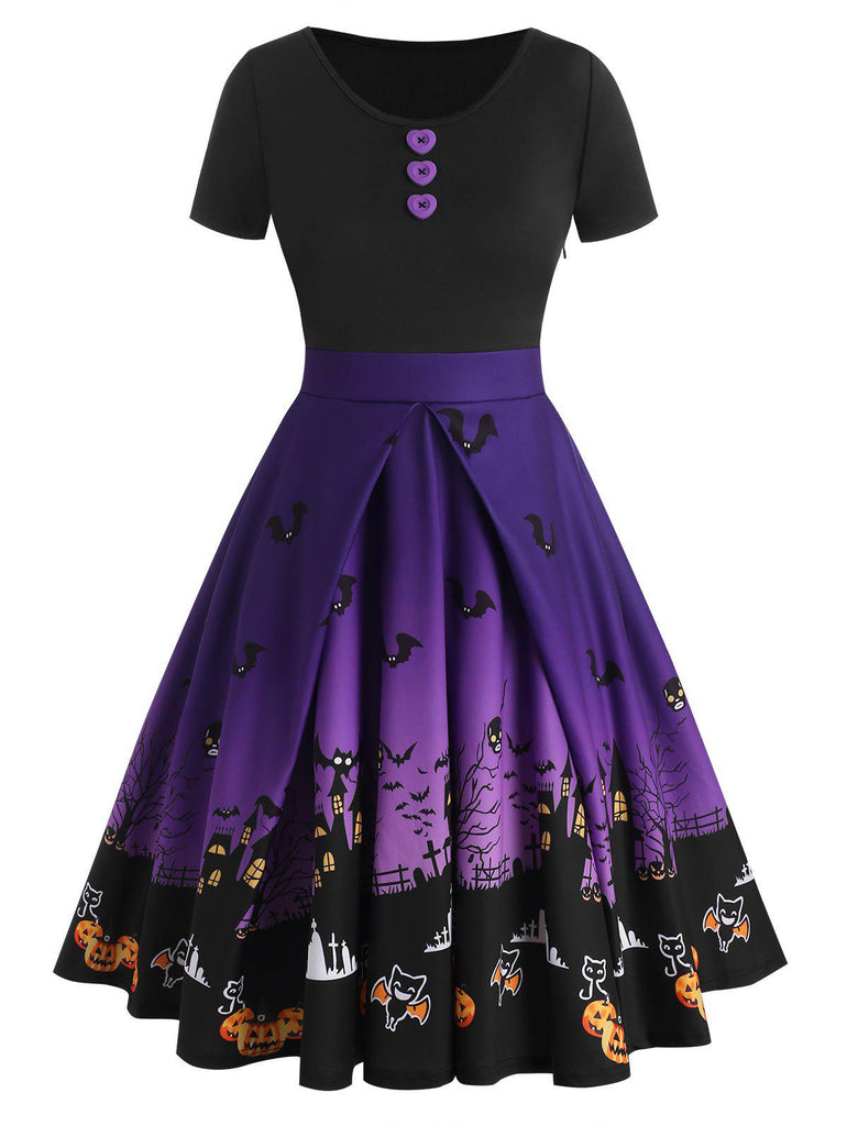 Purple 1950s Halloween Button Dress