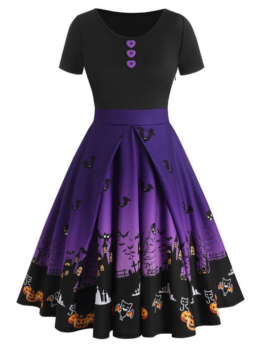 Purple 1950s Halloween Button Dress