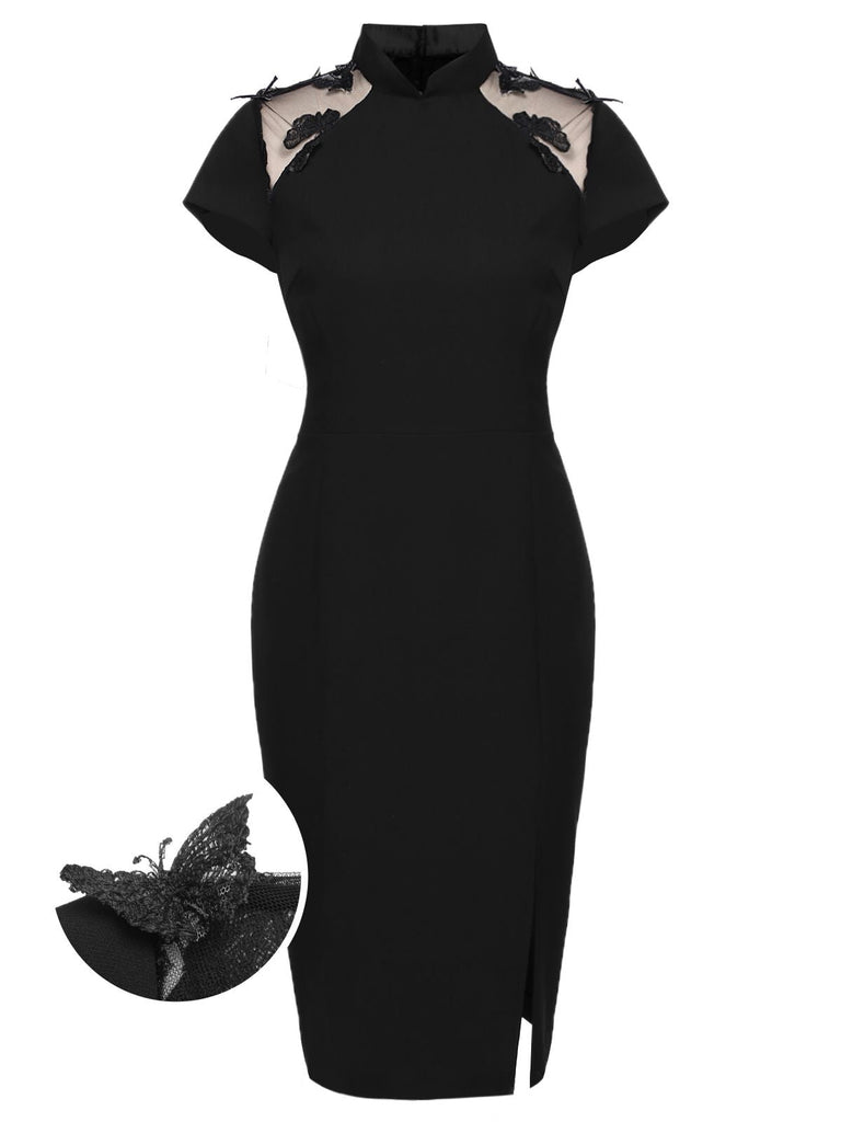 [US Warehouse] Black 1960s Butterfly Backless Pencil Dress