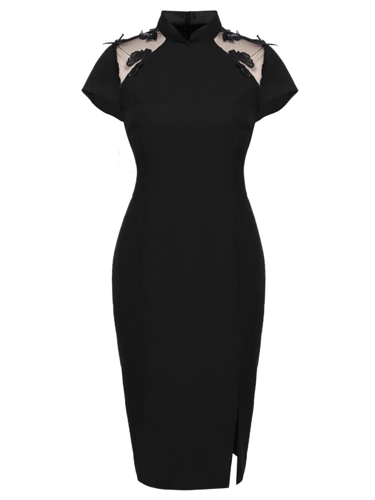 [US Warehouse] Black 1960s Butterfly Backless Pencil Dress