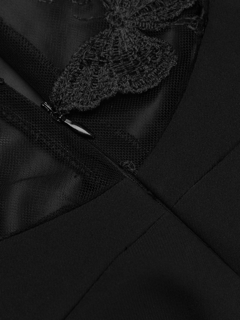 [US Warehouse] Black 1960s Butterfly Backless Pencil Dress