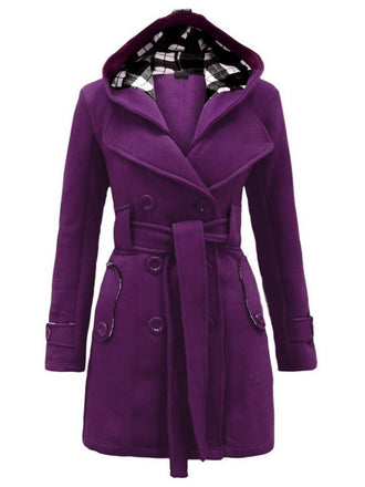 Retro Solid Belt Double-breasted Coat