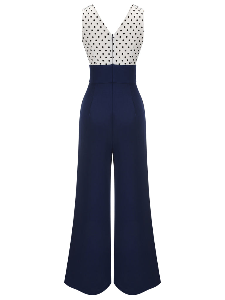 [US Warehouse] 1930s Polka Dot Patchwork Button Jumpsuit