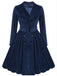 [Plus Size] Navy Blue 1950s Velvet Long Coat