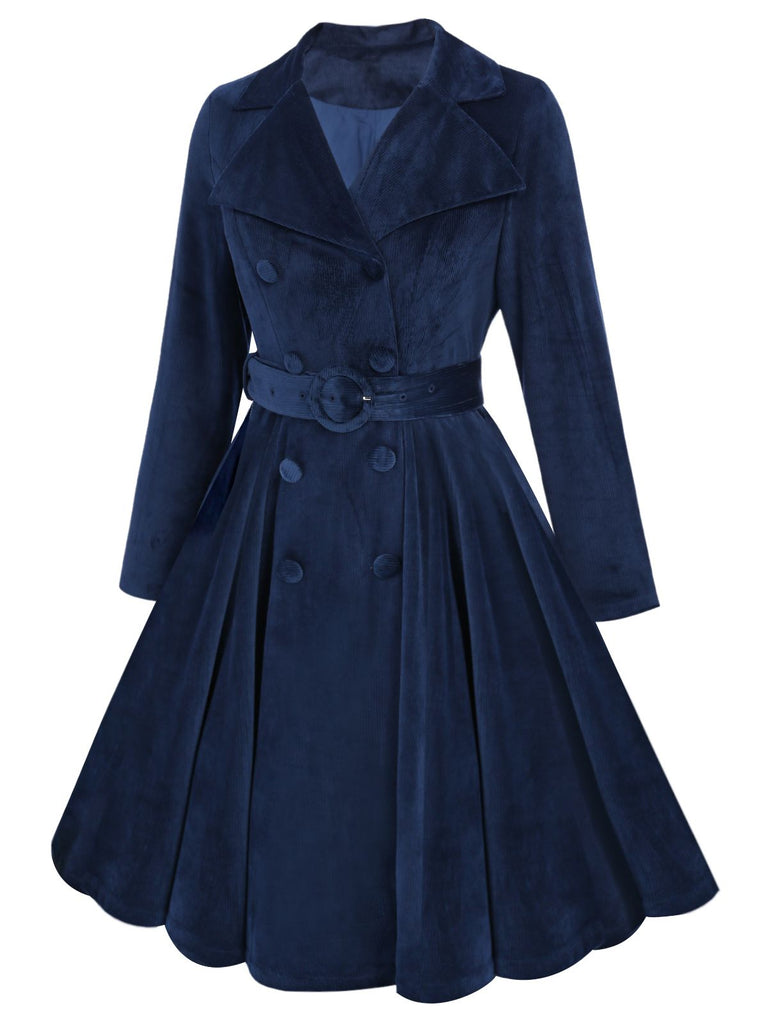 [Plus Size] Navy Blue 1950s Velvet Long Coat