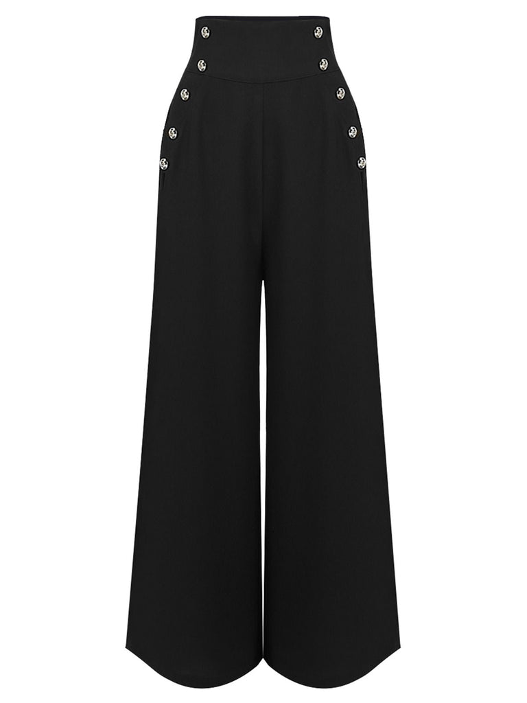 [US Warehouse] Black 1930s Solid Suspender Pants