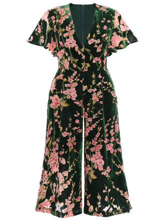 [Plus Size] Green 1930s Velvet Vintage Jumpsuit