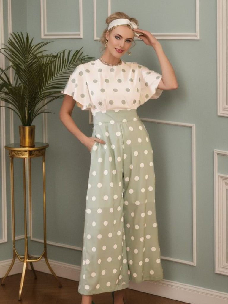 1950s Green White Splicing Polka Dot Jumpsuit