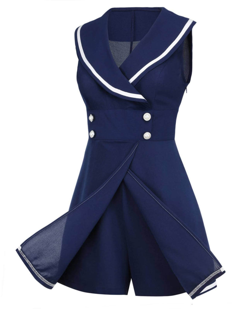 [US Warehouse] Navy Blue 1950s Sailor Collar Romper